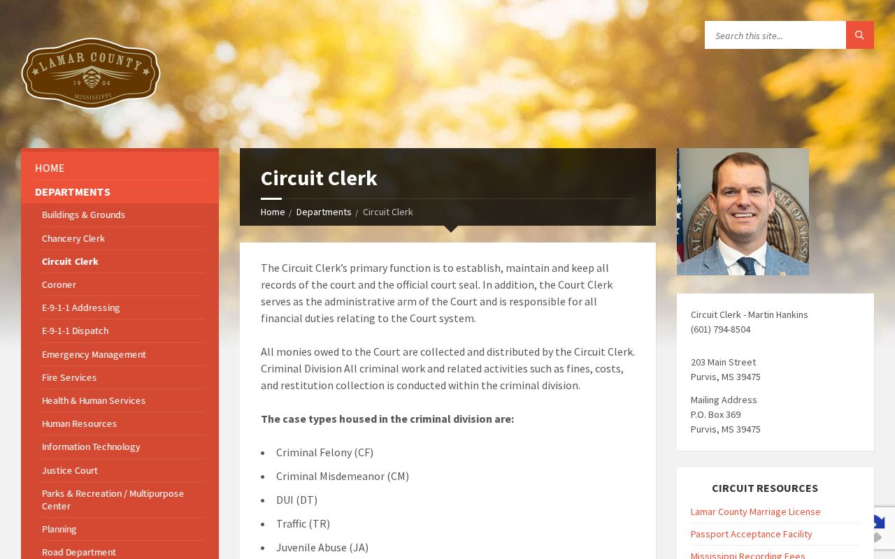 Lamar County Circuit Clerk release and criminal record source